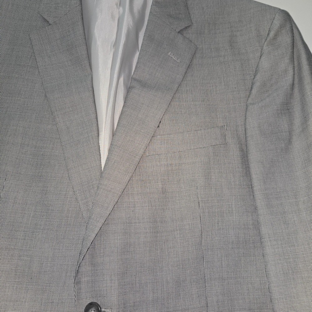 Jos. A. Bank Tailored Fit Grey Houndstooth Cotton Wool Blazer Sport Coat 42L - Picture 6 of 12